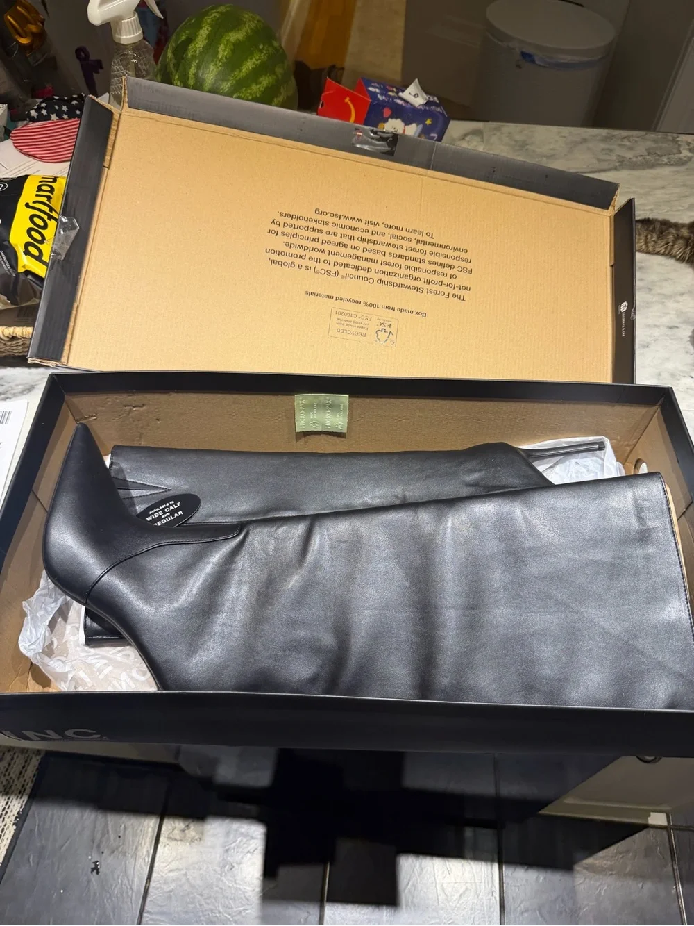 INC International Concepts Black Pointed-Toe Mid-Knee Heeled Boots
